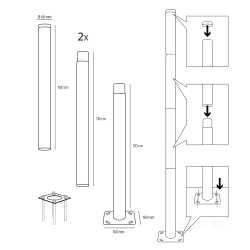 Słup stalowy czarny 4m fi 60 + kotwy
